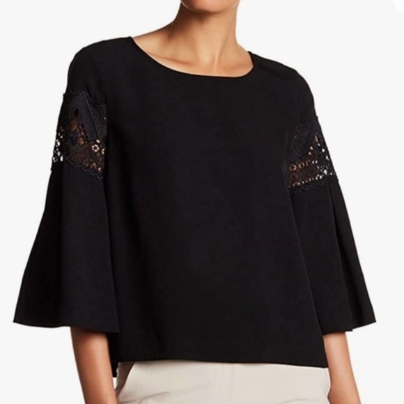 Ramy Brook Tops - Ramy Brook Black Lace Blouse Flared 3/4 Length Sleeve Size S